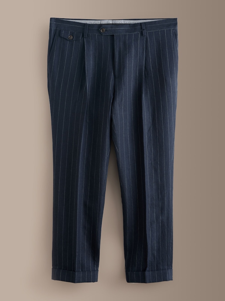 Navy Tailored Fit Signature Leomaster Italian Wool Linen Stripe Suit Trousers - Image 1 of 5 Navy Tailored Fit Signature Leomaster Italian Wool Linen Stripe Suit Trousers - Image 1 of 5