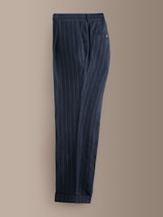 Navy Tailored Fit Signature Leomaster Italian Wool Linen Stripe Suit Trousers - Image 2 of 5