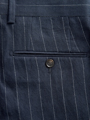 Navy Tailored Fit Signature Leomaster Italian Wool Linen Stripe Suit Trousers - Image 3 of 5