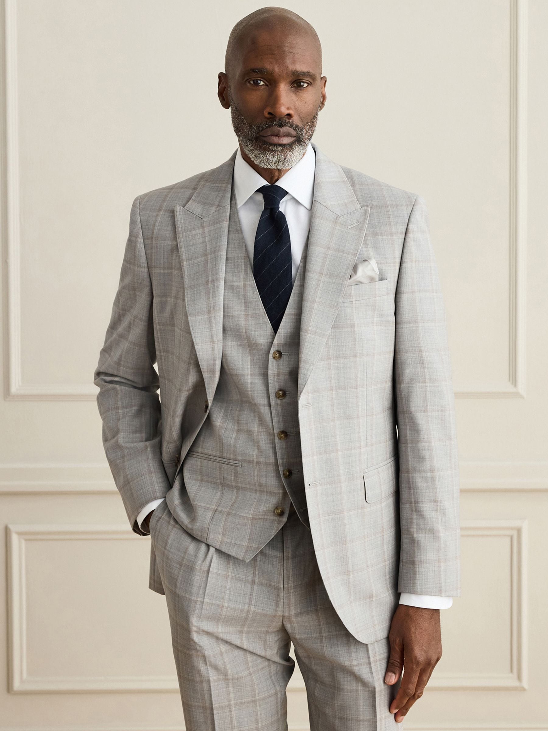 Buy Grey Tailored Fit Signature Zignone 100% Italian Wool Check
