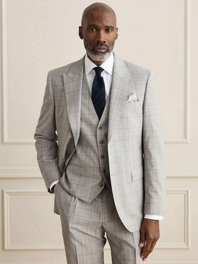 Grau - Tailored Fit Signature Zignone 100% Italian Wool Check Suit Jacket - Bild 1 von 5