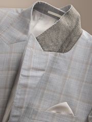 Gris - Tailored Fit Signature Zignone 100% Italian Wool Check Suit Jacket - Image 8 de 11