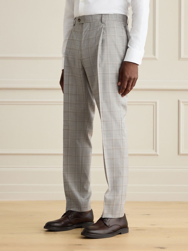 Grau - Tailored Fit Signature Zignone 100% Italian Wool Check Suit Trousers - Bild 1 von 9