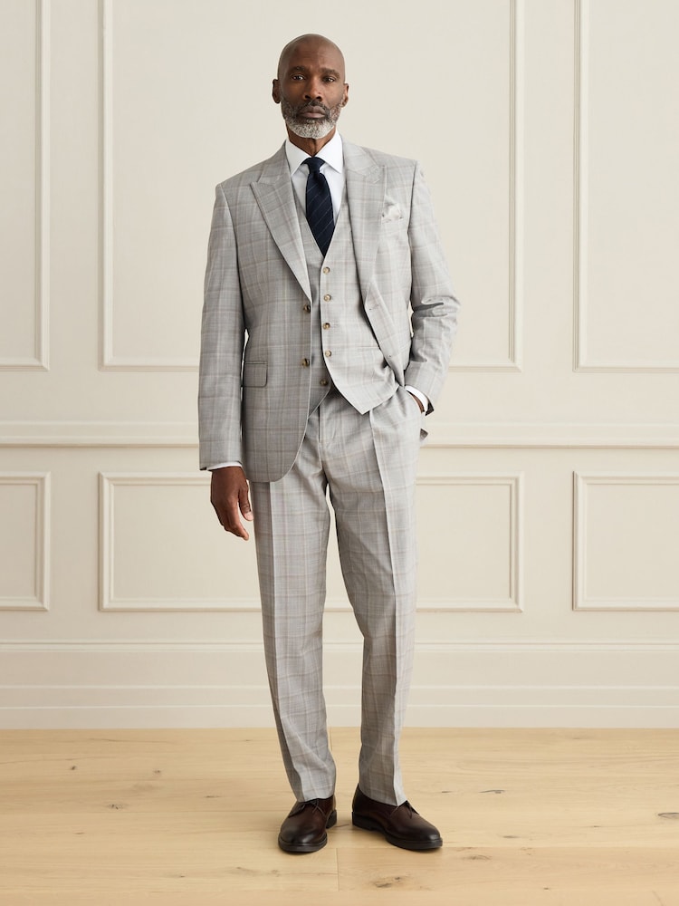 Grau - Tailored Fit Signature Zignone 100% Italian Wool Check Suit Trousers - Bild 2 von 9