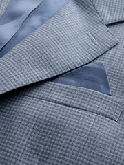 Blue Tailored Fit Signature Marzotto Italian Wool Check Suit Jacket - Image 10 of 11