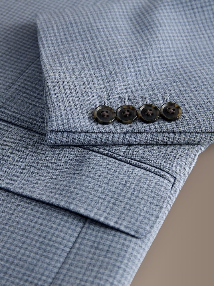 Blue Tailored Fit Signature Marzotto Italian Wool Check Suit Jacket - Image 11 of 11