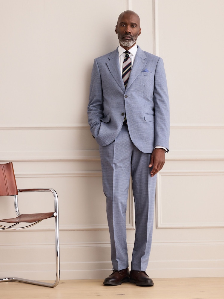 Blue Tailored Fit Signature Marzotto Italian Wool Check Suit Trousers - Image 2 of 9