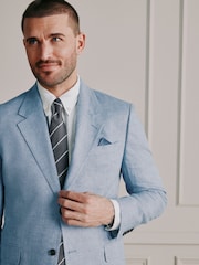 Blue Slim Fit Signature Italian Linen Suit Jacket - Image 1 of 13