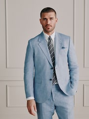 Blue Slim Fit Signature Italian Linen Suit Jacket - Image 2 of 13