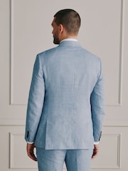 Blue Slim Fit Signature Italian Linen Suit Jacket - Image 3 of 13