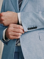 Blue Slim Fit Signature Italian Linen Suit Jacket - Image 5 of 13