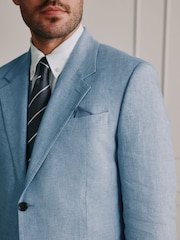 Blue Slim Fit Signature Italian Linen Suit Jacket - Image 6 of 13