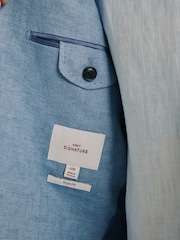 Blue Slim Fit Signature Italian Linen Suit Jacket - Image 7 of 13