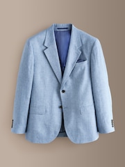 Blue Slim Fit Signature Italian Linen Suit Jacket - Image 8 of 13