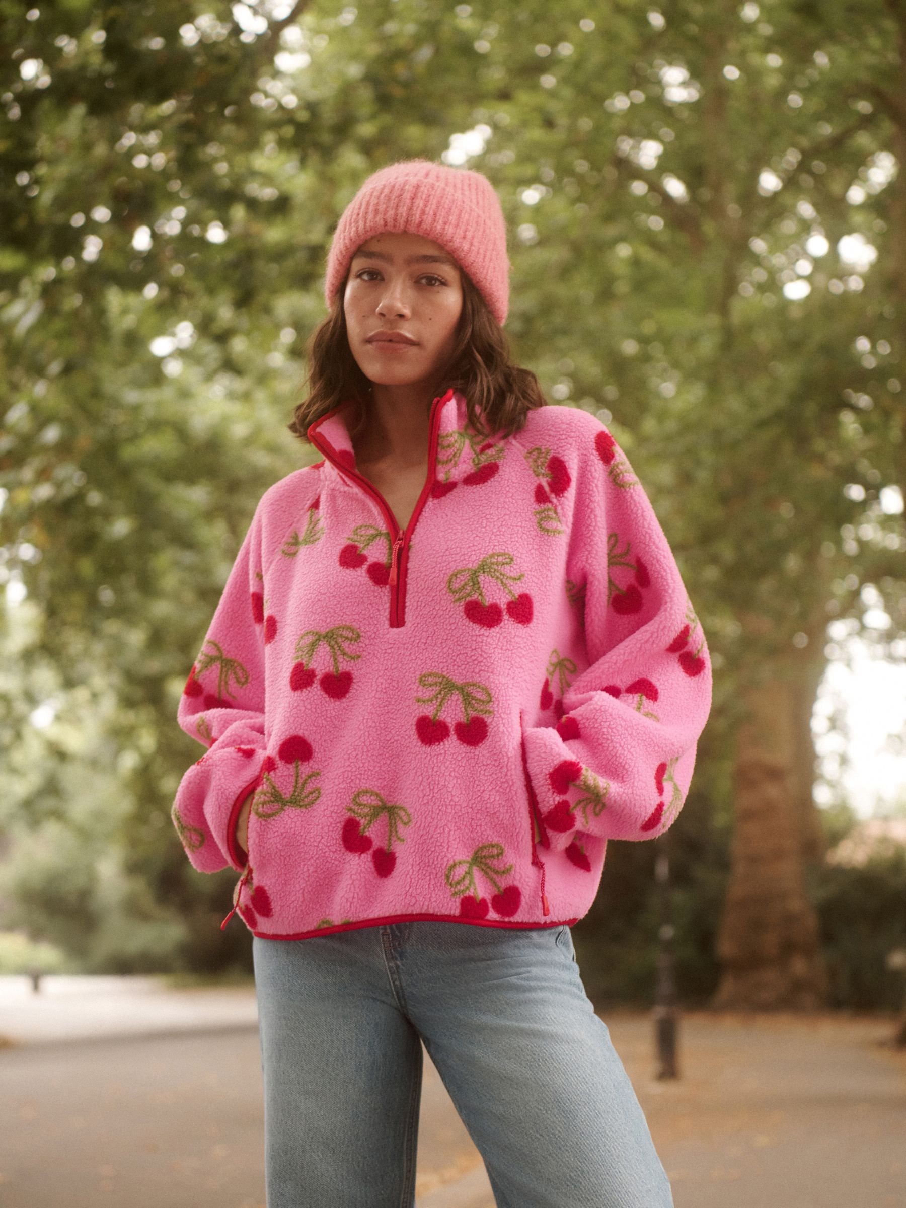 Buy Cherry Print Active Quarter Zip Borg Jacket from the Next UK