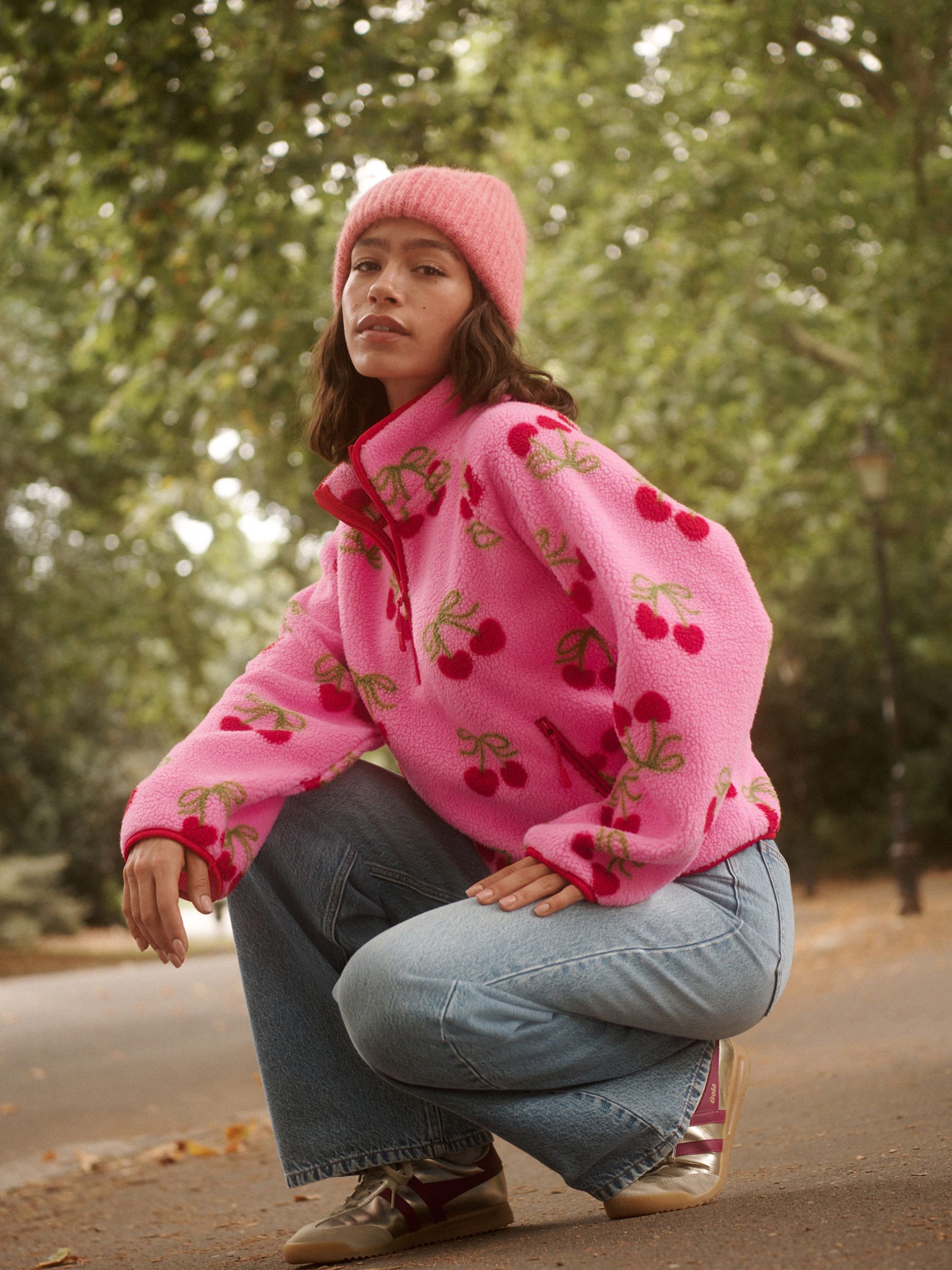 Buy Cherry Print Active Quarter Zip Borg Jacket from the Next UK