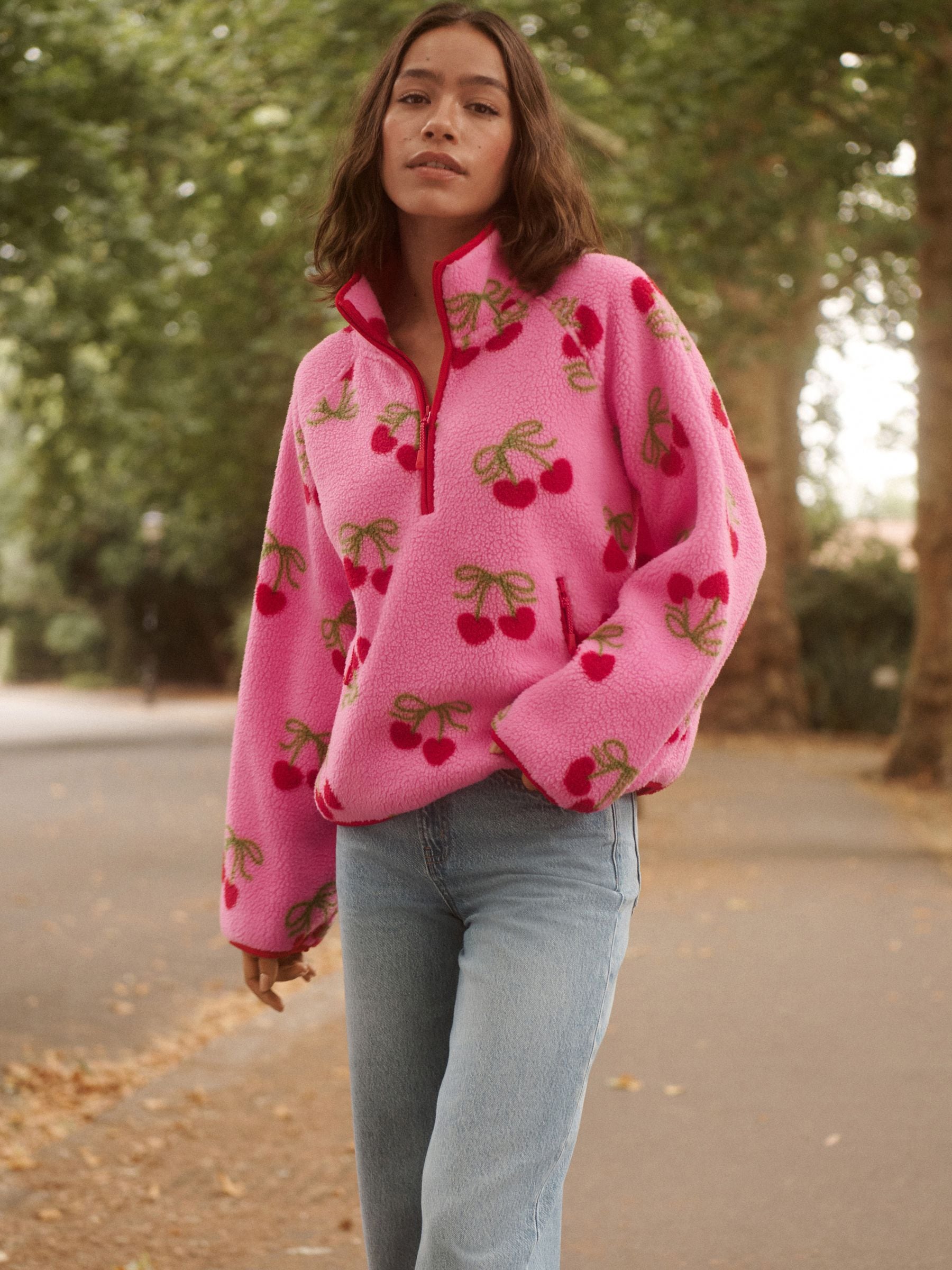 Buy Cherry Print Active Quarter Zip Borg Jacket from Next USA
