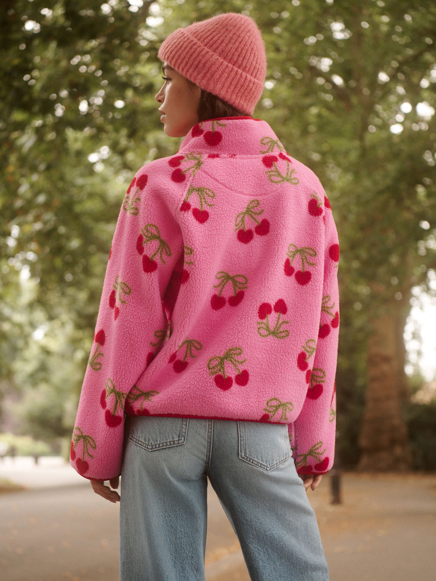 Buy Cherry Print Active Quarter Zip Borg Jacket from Next USA