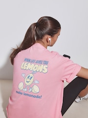 ピンク - Cotton Graphic Oversized T-Shirt - 画像 1 / 5