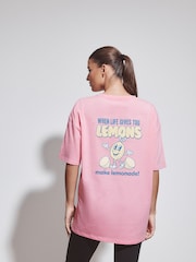 ピンク - Cotton Graphic Oversized T-Shirt - 画像 3 / 5