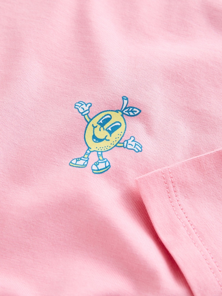 粉红色 - 棉质印花宽松T恤 - 9的图像9｝