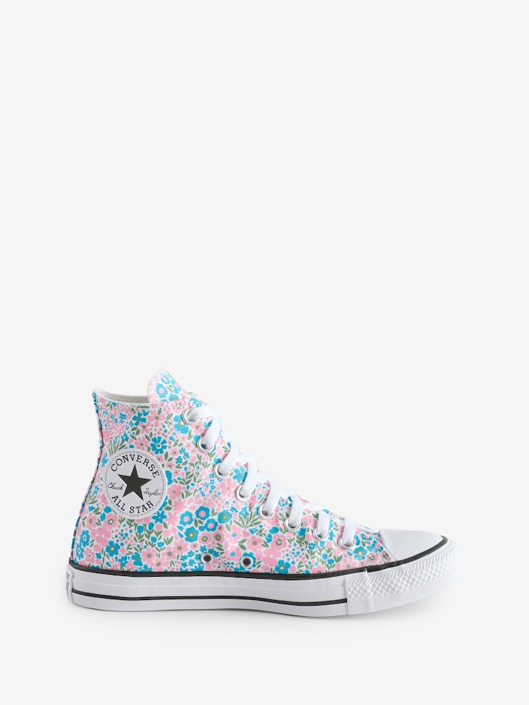 Converse Pink/Blue Chuck Taylor High All Over Mino Flowers Trainers - Image 1 of 9 Converse Pink/Blue Chuck Taylor High All Over Mino Flowers Trainers - Image 1 of 9