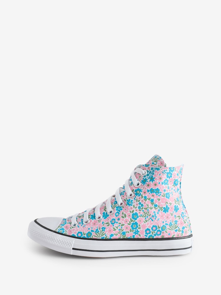 Converse Pink/Blue Chuck Taylor High All Over Mino Flowers Trainers - Image 2 of 9 Converse Pink/Blue Chuck Taylor High All Over Mino Flowers Trainers - Image 2 of 9