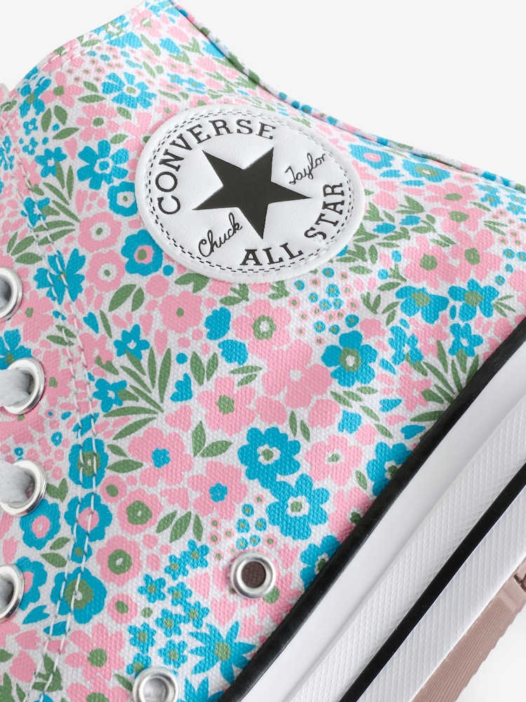 Converse Pink/Blue Chuck Taylor High All Over Mino Flowers Trainers - Image 9 of 9 Converse Pink/Blue Chuck Taylor High All Over Mino Flowers Trainers - Image 9 of 9