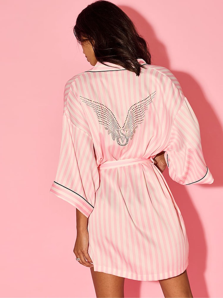 Victoria's Secret Pink Iconic Stripe Fashion Show Satin Short Piped Robe - Image 1 of 3 Victoria's Secret Pink Iconic Stripe Fashion Show Satin Short Piped Robe - Image 1 of 3