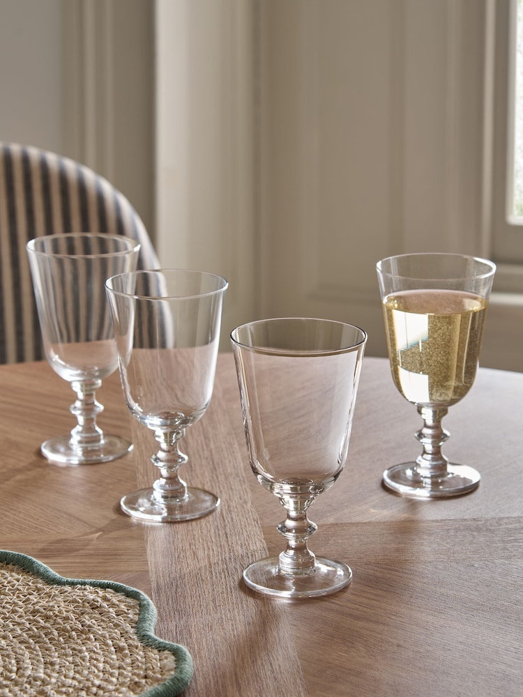 Set of 4 Clear Pressed Stem Wine Glasses - Image 1 of 3 Set of 4 Clear Pressed Stem Wine Glasses - Image 1 of 3