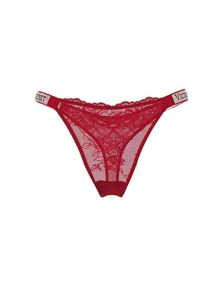 Victoria's Secret Red Lacquer Thong Shine Strap Lace Knickers - Image 1 of 1 Victoria's Secret Red Lacquer Thong Shine Strap Lace Knickers - Image 1 of 1
