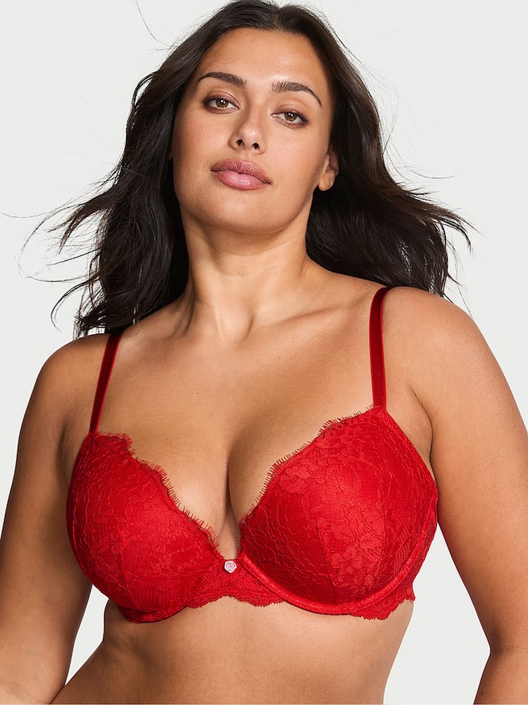 Victoria's Secret Bright Vermillion Red Push Up Lace Bra - Image 1 of 2 Victoria's Secret Bright Vermillion Red Push Up Lace Bra - Image 1 of 2