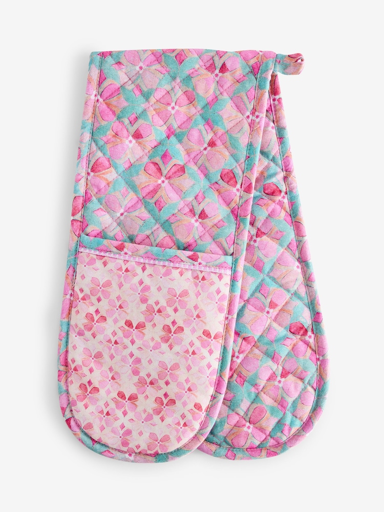 Pink Tile Artist Floral Oven Gloves - Image 1 of 1