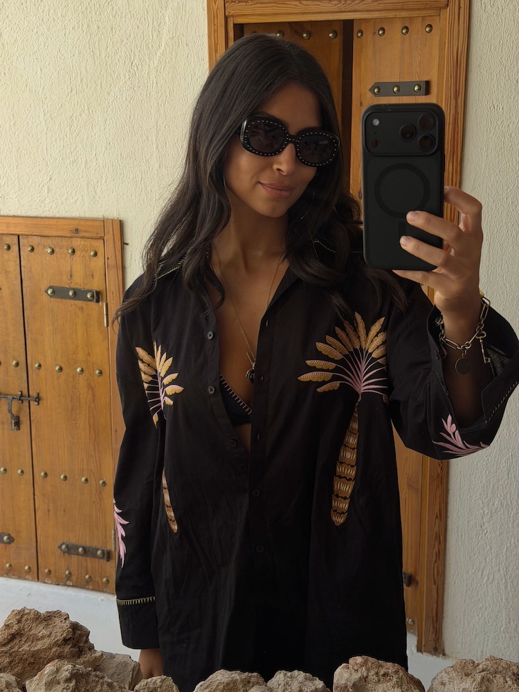 Never Fully Dressed Black Palm Embroidered Shirt - Image 2 of 4