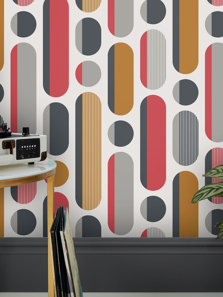 Graham & Brown Red or Grey or Mustard Envy Morse 10M Wallpaper - Image 1 of 3