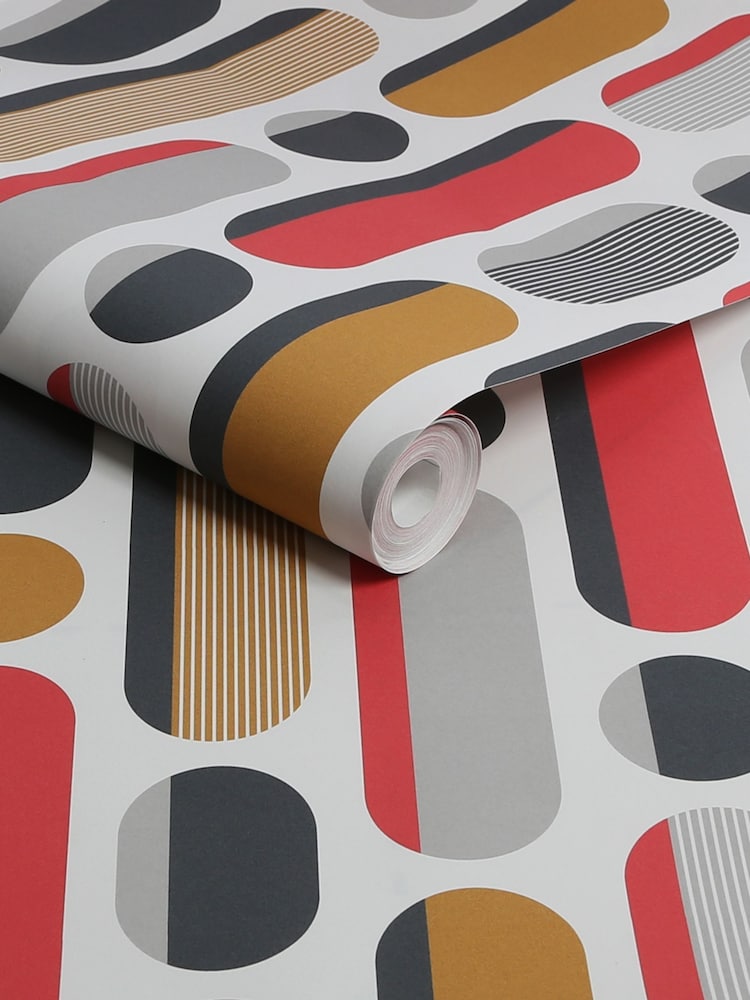 Graham & Brown Red or Grey or Mustard Envy Morse 10M Wallpaper - Image 3 of 3