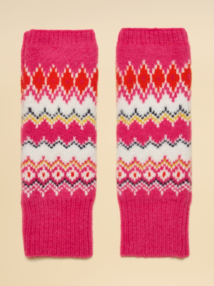 Joules Kara Pink Fingerless Fairisle Glove - Image 1 of 3