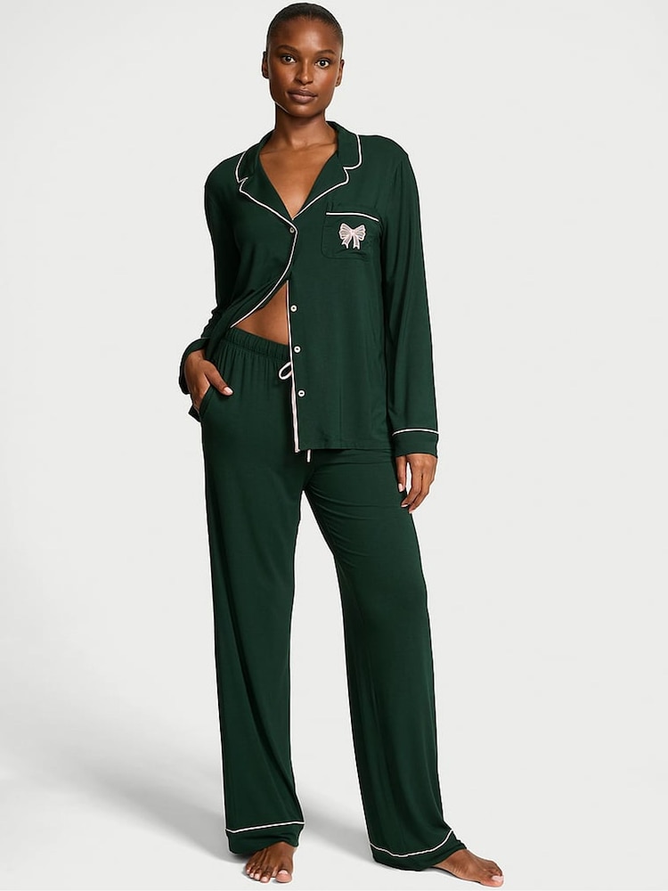 Victoria's Secret Cilantro Green Modal Bow Long Pyjamas Set - Image 1 of 3 Victoria's Secret Cilantro Green Modal Bow Long Pyjamas Set - Image 1 of 3