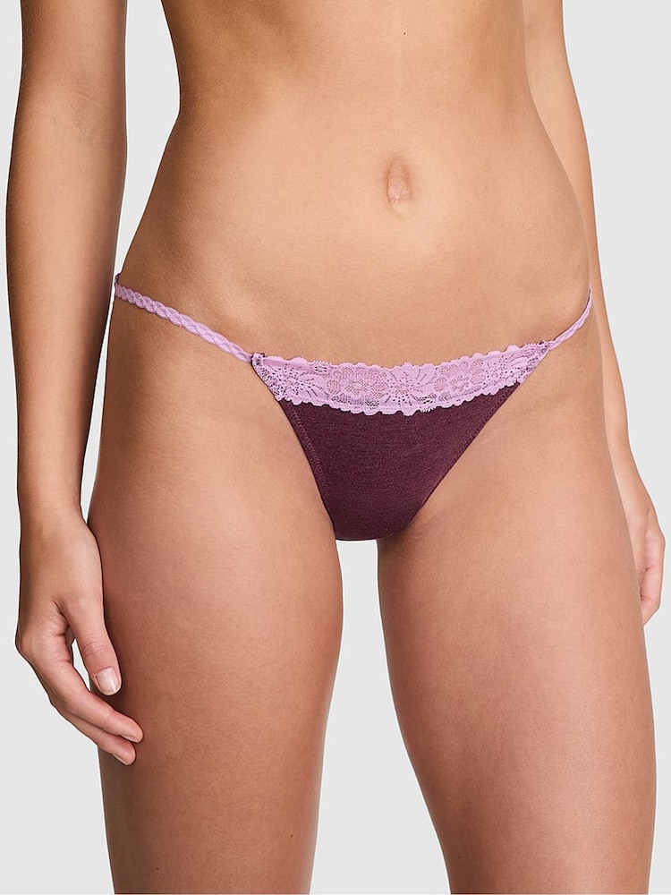Victoria's Secret PINK Burgandy Red Bikini Cotton Heather Lace Trim Knickers - Image 1 of 2