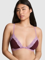 Victoria's Secret PINK Burgandy Red Front Close Cotton Heather Lace Trim Bra - Image 1 of 2