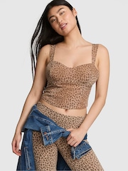 Victoria's Secret Pink Brown Leopard Animal Print Cropped Corset Top - Image 1 of 2