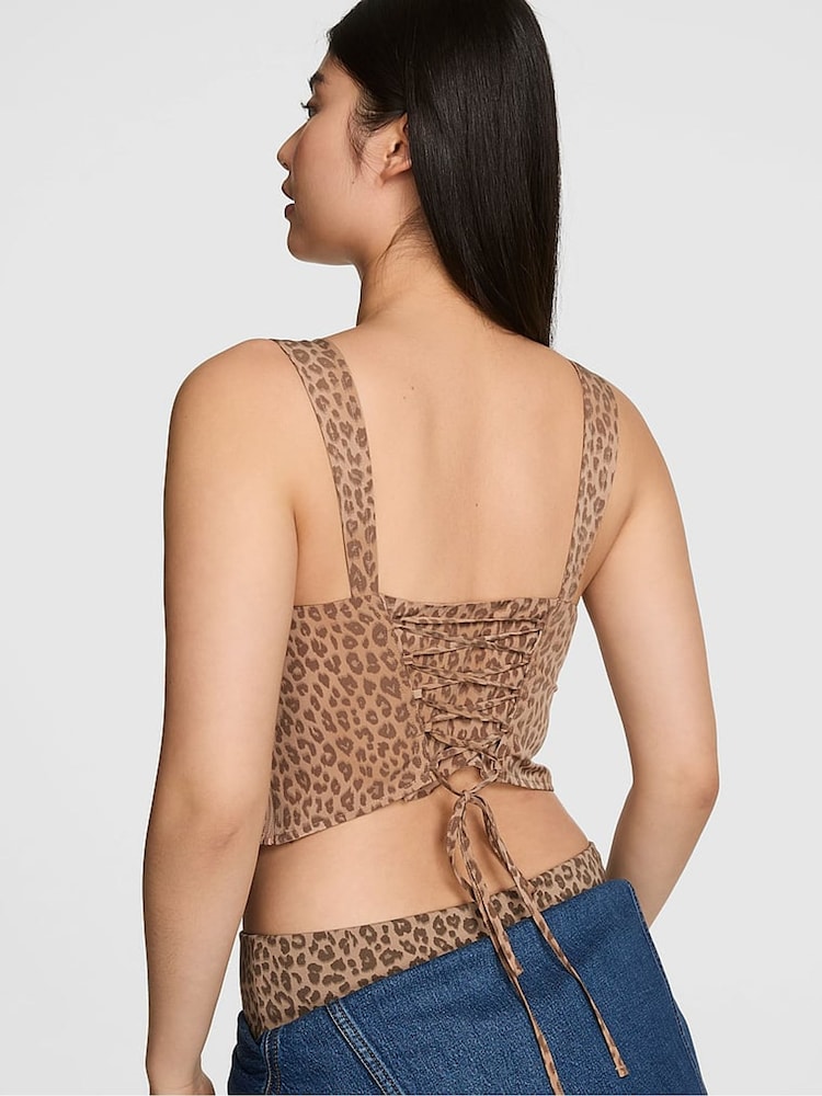 Victoria's Secret Pink Brown Leopard Animal Print Cropped Corset Top - Image 2 of 2 Victoria's Secret Pink Brown Leopard Animal Print Cropped Corset Top - Image 2 of 2