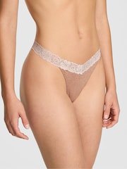 Victoria's Secret PINK Praline Nude Thong Cotton Heather Lace Trim Knickers - Image 1 of 2