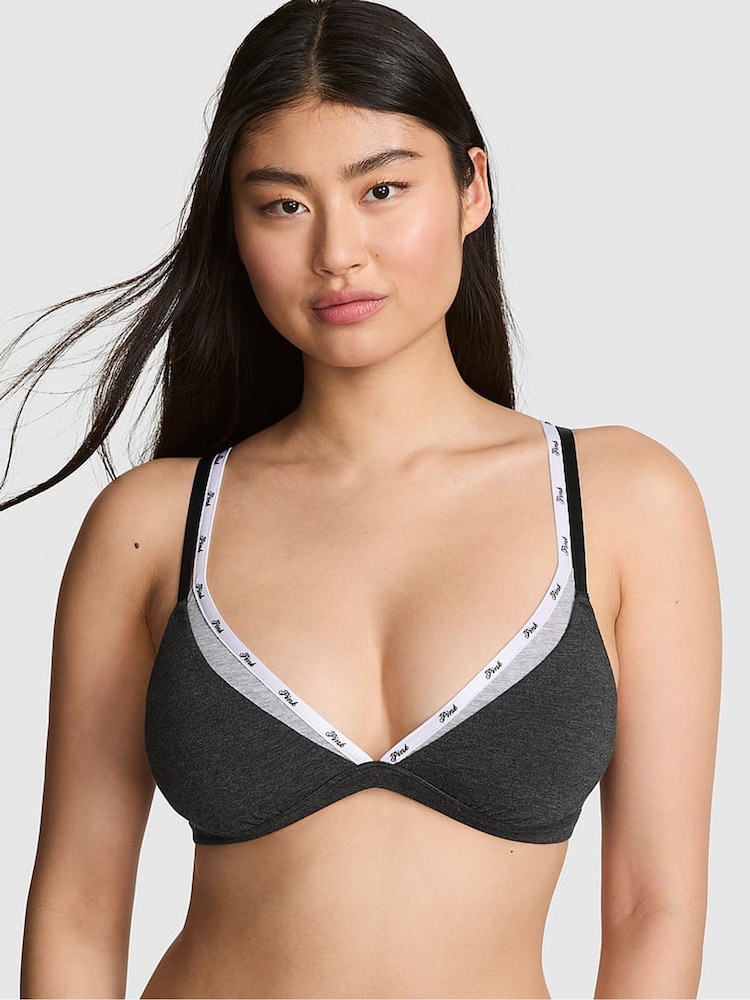 Victoria's Secret Pink Heather Grey Triangle Cotton Double Layer Bralette - Image 1 of 2 Victoria's Secret Pink Heather Grey Triangle Cotton Double Layer Bralette - Image 1 of 2
