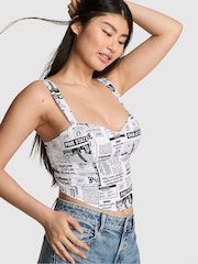 Victoria's Secret Pink Black Newspaper Print Cropped Corset Top - Image 1 of 2