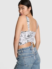 Victoria's Secret Pink Black Newspaper Print Cropped Corset Top - Image 2 of 2