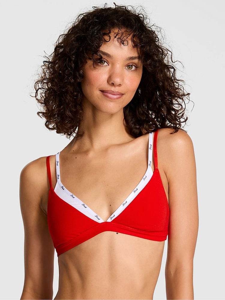 Victoria's Secret Pink Bright Vermillion Red Triangle Cotton Double Layer Bralette - Image 1 of 2 Victoria's Secret Pink Bright Vermillion Red Triangle Cotton Double Layer Bralette - Image 1 of 2
