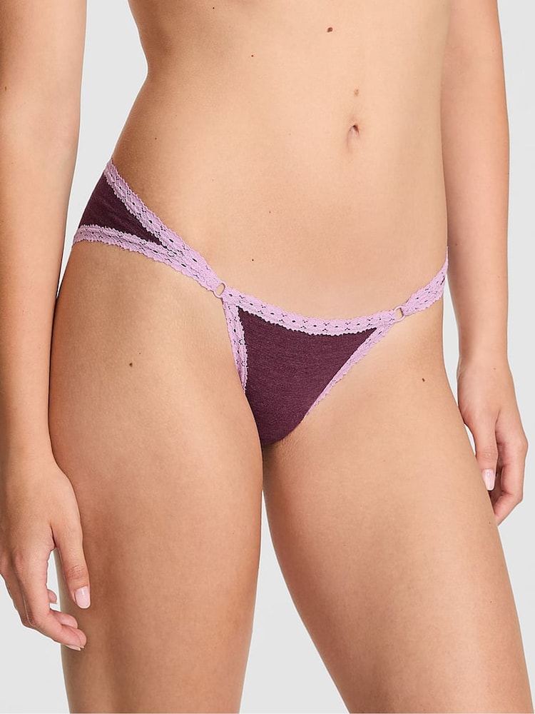 Victoria's Secret PINK Burgandy Red Cheeky Cotton Heather Lace Trim Knickers - Image 1 of 2 Victoria's Secret PINK Burgandy Red Cheeky Cotton Heather Lace Trim Knickers - Image 1 of 2