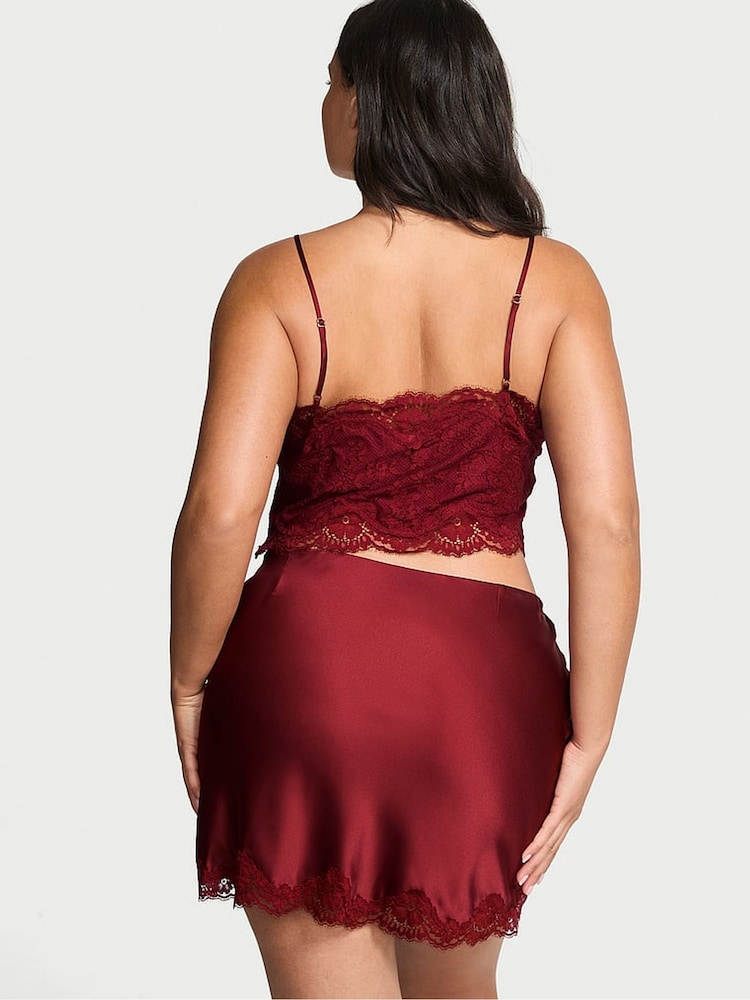 Victoria's Secret Sangria Red Satin Lace Cami and Mini Skirt Set - Image 2 of 2 Victoria's Secret Sangria Red Satin Lace Cami and Mini Skirt Set - Image 2 of 2