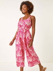 Roman Pink Abstract Strappy Jumpsuit - Image 1 of 5